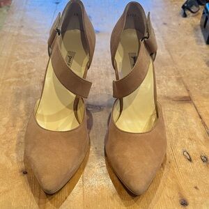 Paul Green Tan Suede Pointed-Toe Ankle Strap Pumps